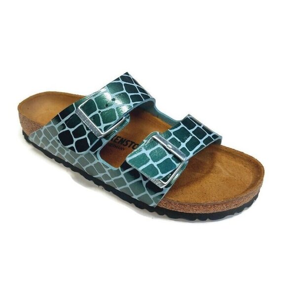 Birkenstock Arizona BS Sandals Womens Size 9-9.5 NARROW Gator Gleam Ocean Breeze - Picture 1 of 10